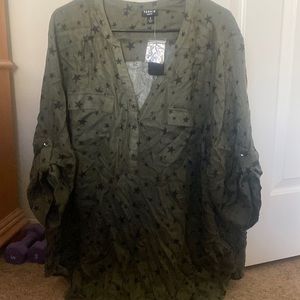 Green and navy star blouse